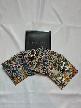 Jim Thompson Set of 4 Floral Fabric Coasters 4" x 4" New